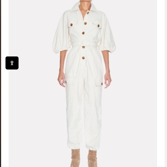 DIVINE HERITAGE XS Raglan Sleeve Utility Button-Down Jumpsuit Beige Linen Blend - Picture 3 of 16